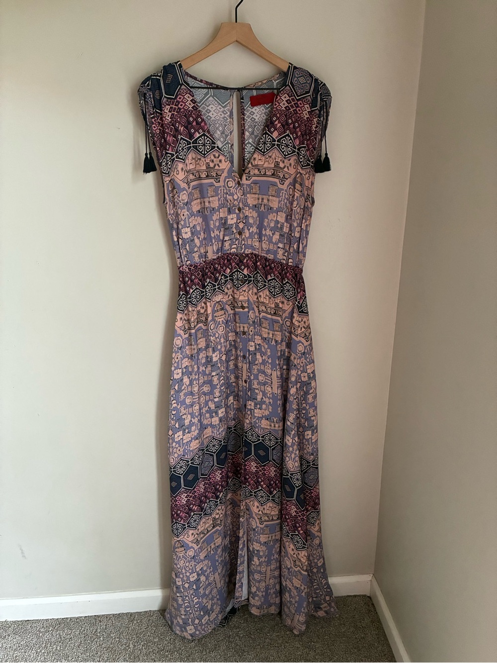 Tigerlily Boho Maxi Dress Purple Geometric‎ Viscose Bohemian Summer Dress Size 6